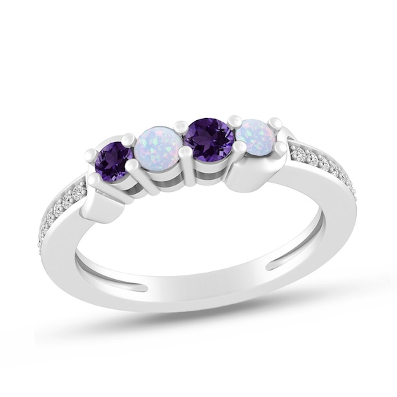 Mother's Birthstone and Lab-Created White Sapphire Ring (2-4 Stones)
