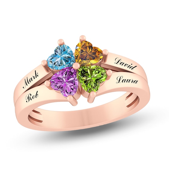 Mother's Heart-Shaped Birthstone Engravable Ring (2-6 Stones and Lines)