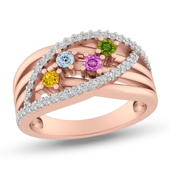 Mother's Birthstone and Lab-Created White Sapphire Layered Orbit Ring (1-4 Stones)