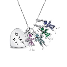 Birthstone Boy or Girl Charm and Engravable Heart Disc Pendant in Sterling Silver by ArtCarved (1-4 Stones and 2 Lines)