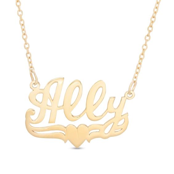 Script Name with Heart Necklace in Sterling Silver with 14K Gold Plate ...