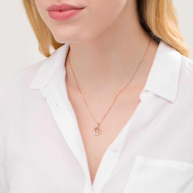 Main Image 2 of 1/20 CT. T.W. Diamond Tree of Life with Heart Charm Circle Pendant in Sterling Silver with 18K Rose Gold Plate