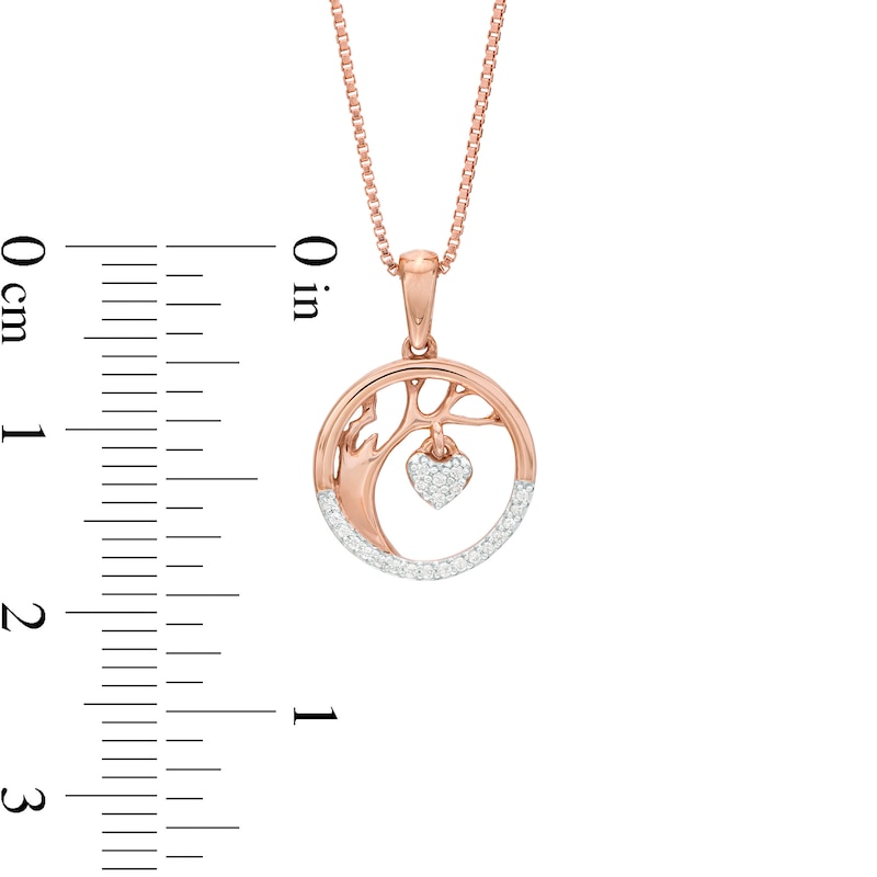 Main Image 3 of 1/20 CT. T.W. Diamond Tree of Life with Heart Charm Circle Pendant in Sterling Silver with 18K Rose Gold Plate