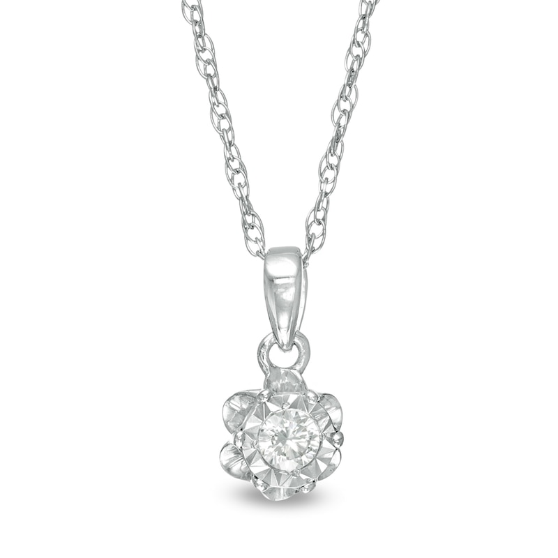 Diamond Accent Solitaire Flower Pendant in Sterling Silver