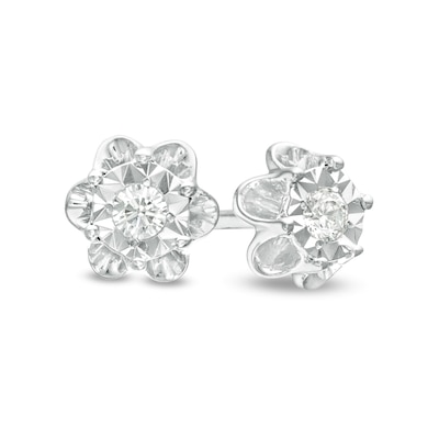 Sterling Silver Round Black Diamond Flower Cluster Earrings 0.14 Cttw 