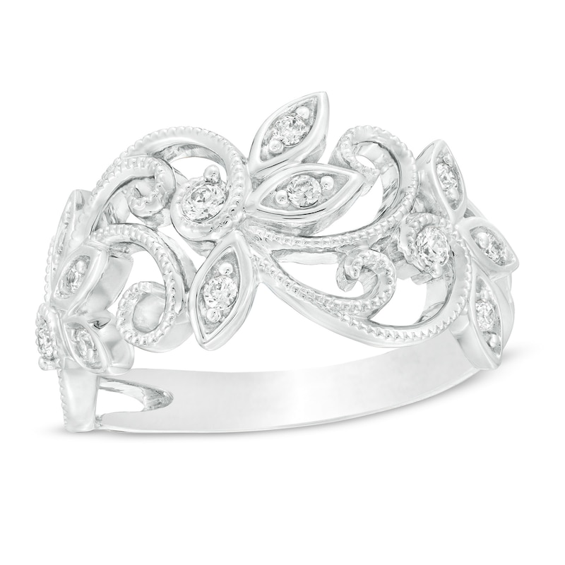 Main Image 1 of 1/5 CT. T.W. Diamond Vintage-Style Filigree Ring in Sterling Silver