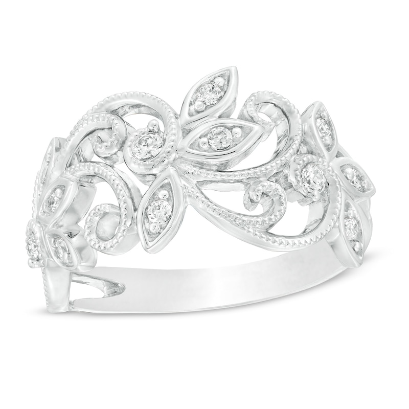 1/5 CT. T.W. Diamond Vintage-Style Filigree Ring in Sterling Silver