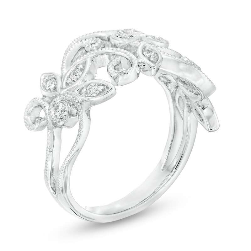 Main Image 3 of 1/5 CT. T.W. Diamond Vintage-Style Filigree Ring in Sterling Silver