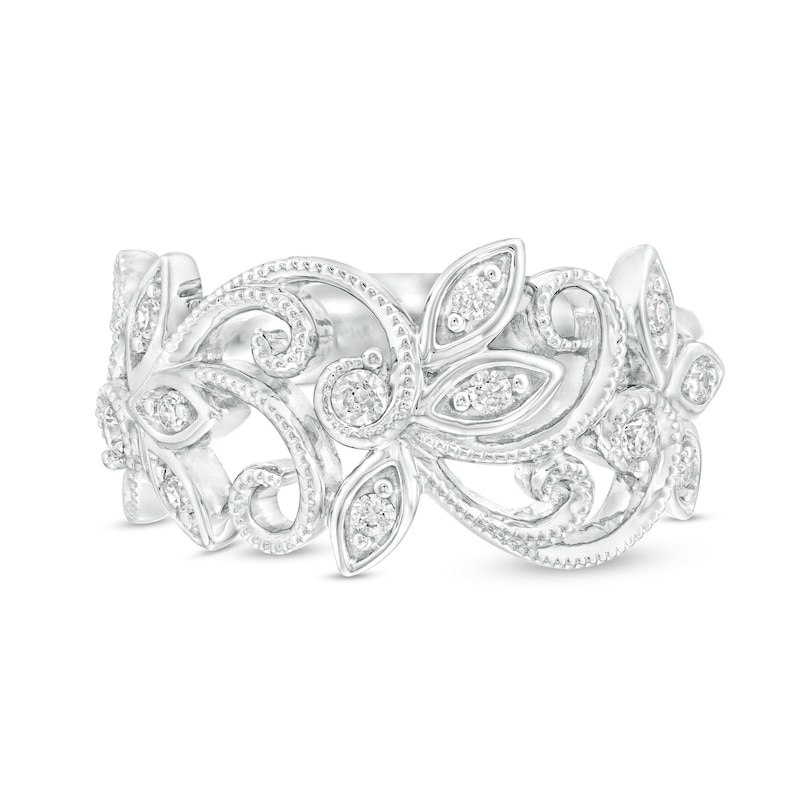 Main Image 4 of 1/5 CT. T.W. Diamond Vintage-Style Filigree Ring in Sterling Silver