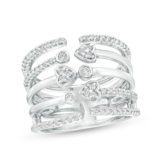 1/2 CT. T.W. Diamond Multi-Row Heart Open Shank Ring in Sterling Silver 1/2 CT. T.W. Diamond Multi-Row Heart Open Shank Ring in Sterling Silver