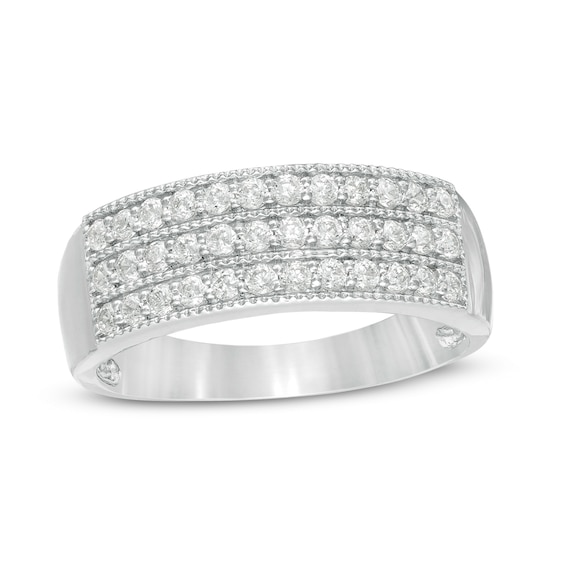 1/2 CT. T.w. Diamond Triple Row Vintage-Style Anniversary Ring in Sterling Silver