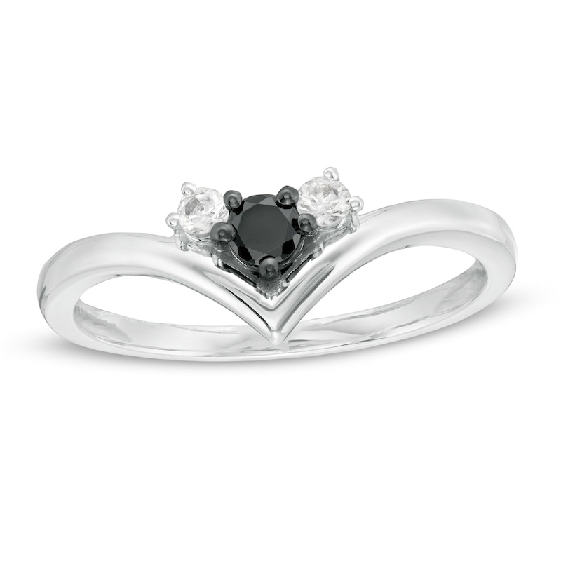 1/5 CT. T.W. Enhanced Black and White Diamond Three Stone Chevron Ring in Sterling Silver