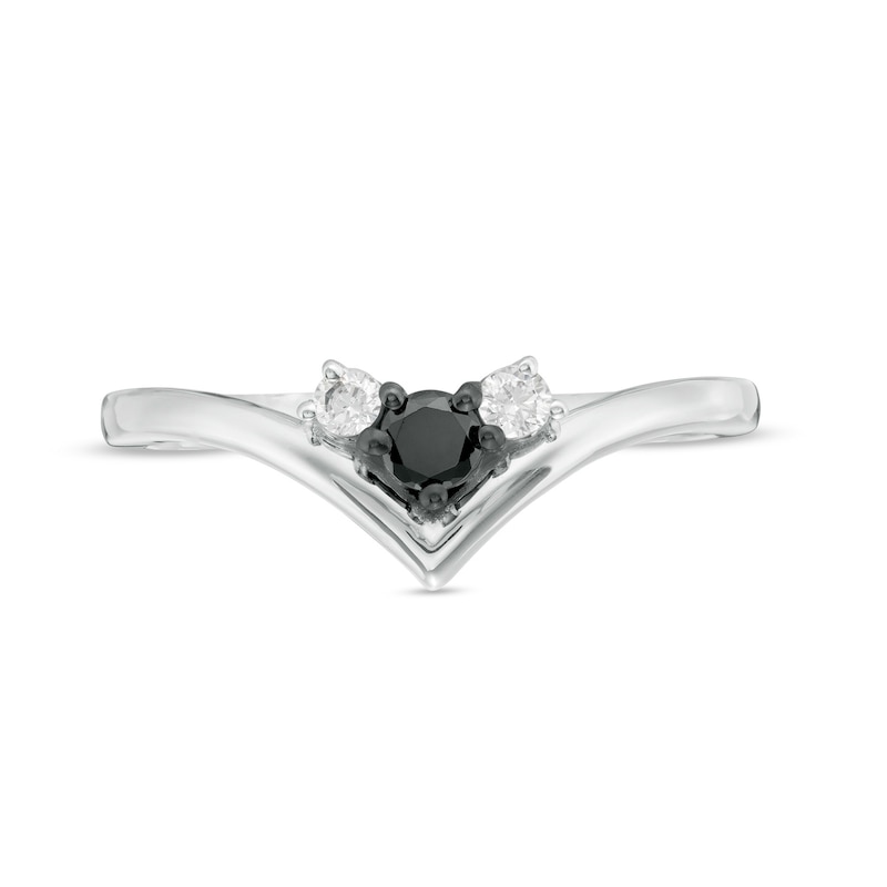 1/5 CT. T.W. Enhanced Black and White Diamond Three Stone Chevron Ring in Sterling Silver
