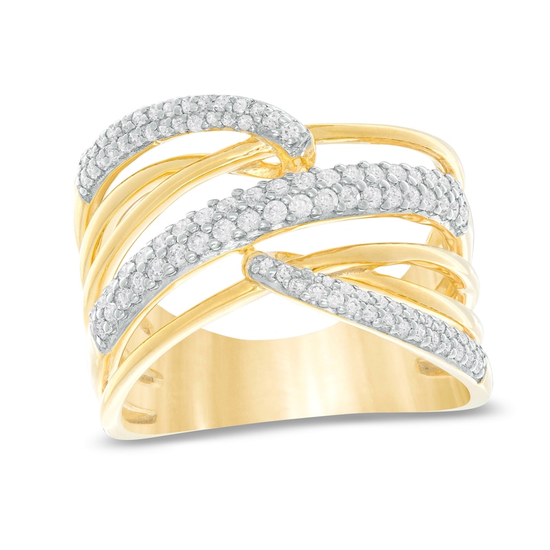Main Image 1 of 1/2 CT. T.W. Diamond Layered Criss-Cross Ring in 10K Gold