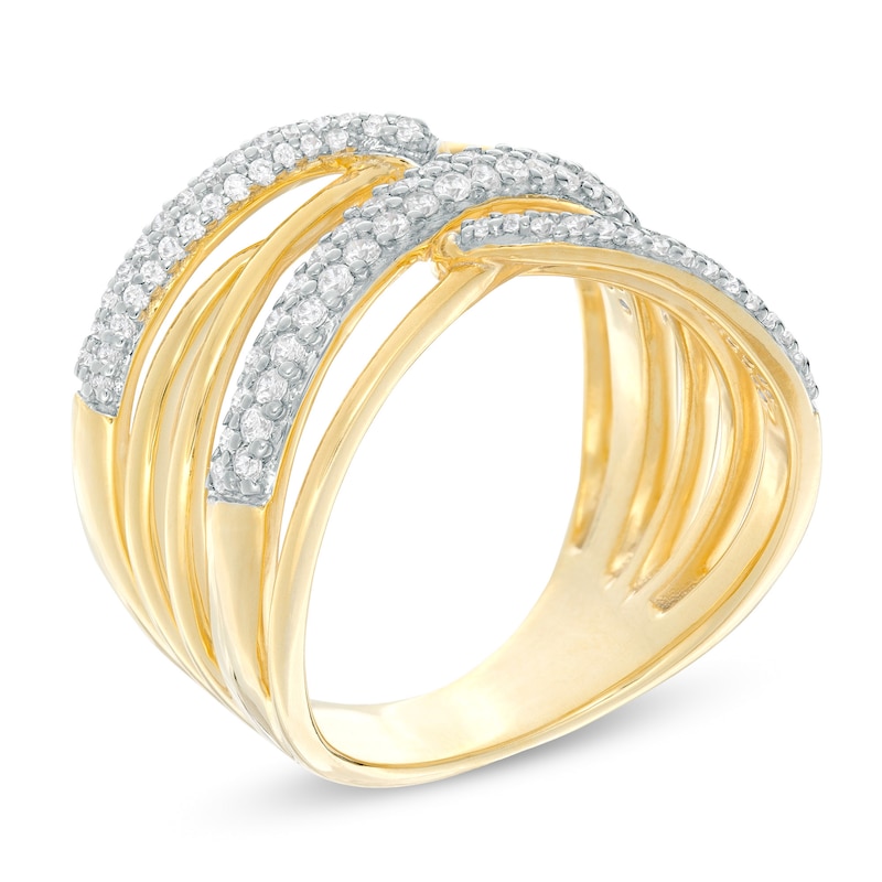 Main Image 3 of 1/2 CT. T.W. Diamond Layered Criss-Cross Ring in 10K Gold