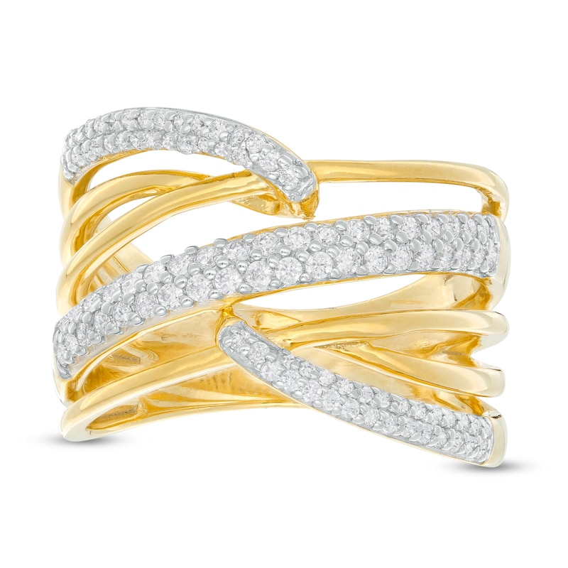 Main Image 4 of 1/2 CT. T.W. Diamond Layered Criss-Cross Ring in 10K Gold