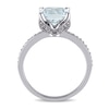 Thumbnail Image 3 of 8.0mm Cushion-Cut Aquamarine and 1/20 CT. T.W. Diamond Beaded Floral-Set Ring in 10K White Gold