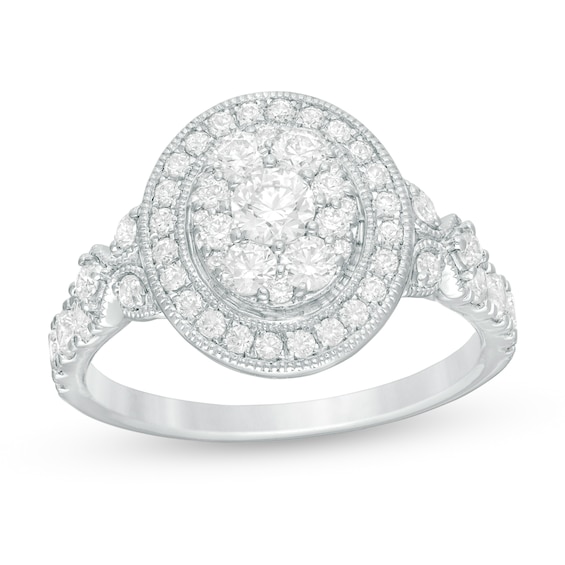1 CT. T.w. Oval Composite Diamond Vintage-Style Engagement Ring in 10K White Gold