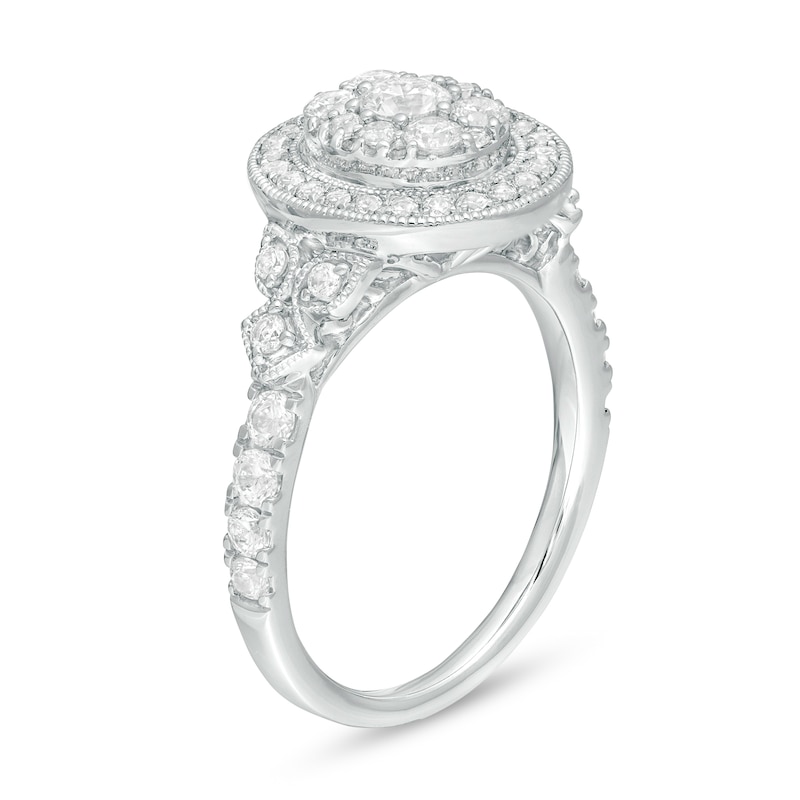 Main Image 3 of 1 CT. T.W. Oval Composite Diamond Vintage-Style Engagement Ring in 10K White Gold