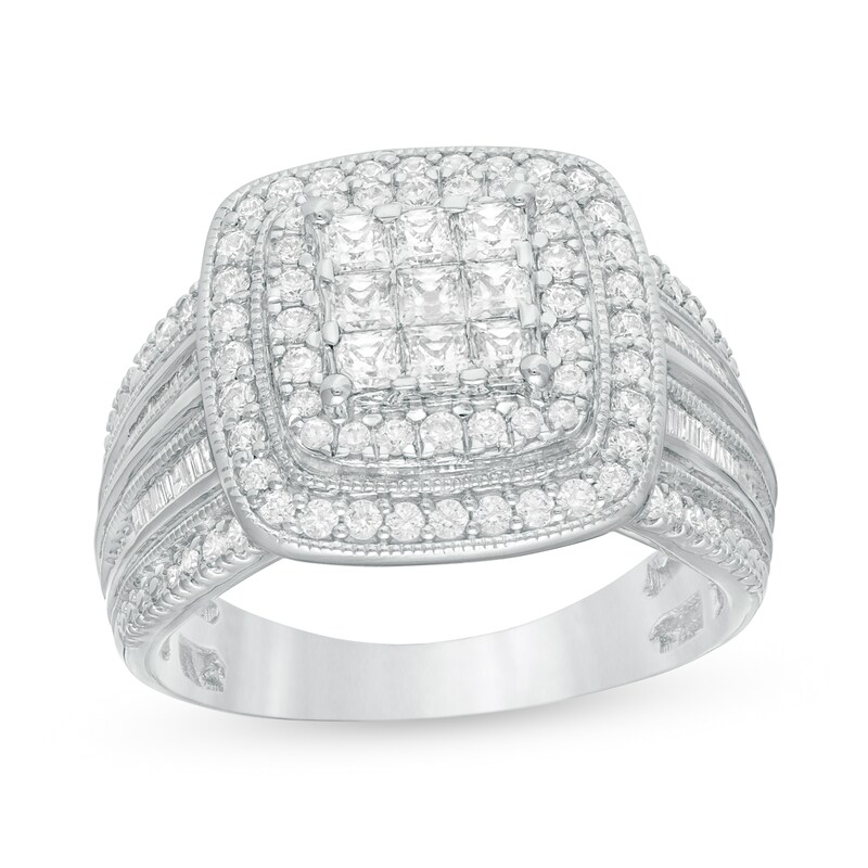 1 CT. T.W. Princess-Cut Composite Diamond Vintage-Style Engagement Ring in 10K White Gold