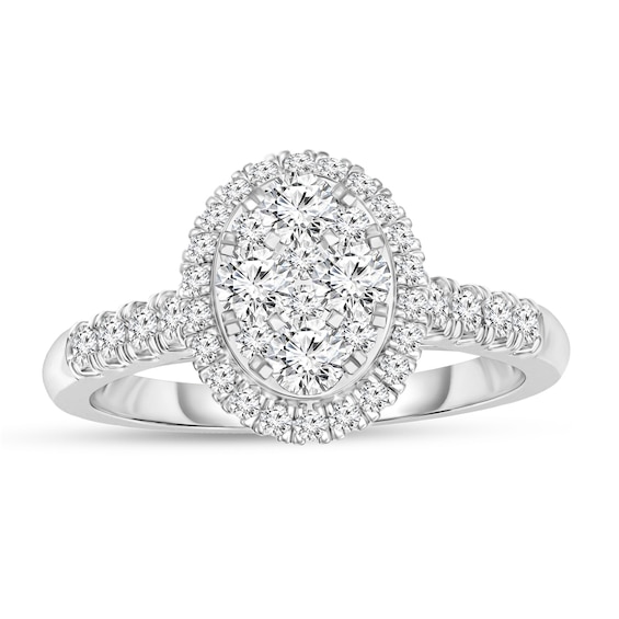 1/2 CT. T.w. Oval Composite Diamond Frame Engagement Ring in 10K White Gold