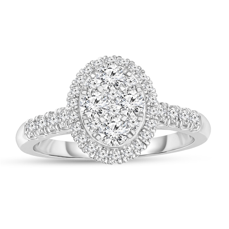 Main Image 1 of 1/2 CT. T.W. Oval Composite Diamond Frame Engagement Ring in 10K White Gold