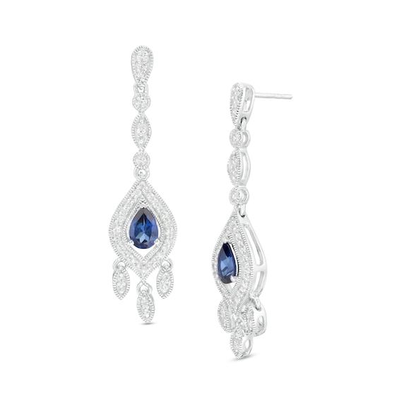 Pear-Shaped Lab-Created Blue and White Sapphire Marquise Frame Vintage-Style Chandelier Drop Earrings in Sterling Silver Pear-Shaped Lab-Created Blue and White Sapphire Marquise Frame Vintage-Style Chandelier Drop Earrings in Sterling Silver