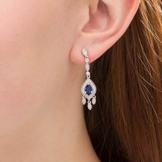 Pear-Shaped Lab-Created Blue and White Sapphire Marquise Frame Vintage-Style Chandelier Drop Earrings in Sterling Silver Pear-Shaped Lab-Created Blue and White Sapphire Marquise Frame Vintage-Style Chandelier Drop Earrings in Sterling Silver