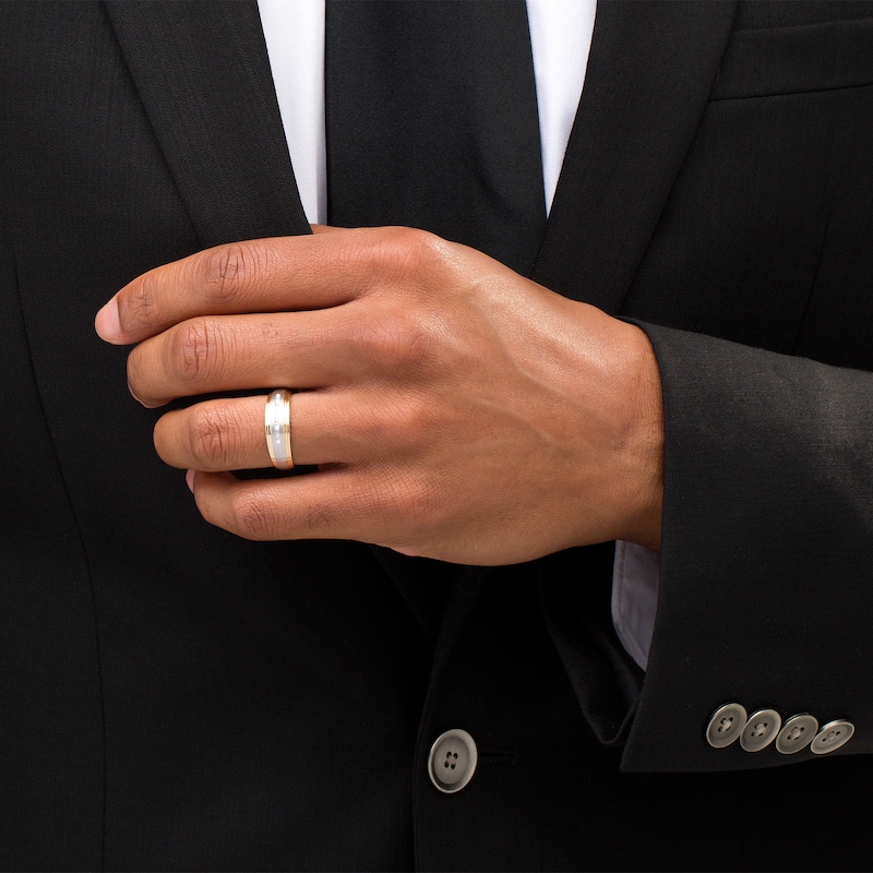 Main Image 3 of 1/2 CT. T.W. Diamond Marquise Frame Wedding Ensemble in 10K Two-Tone Gold - Size 7 and 10
