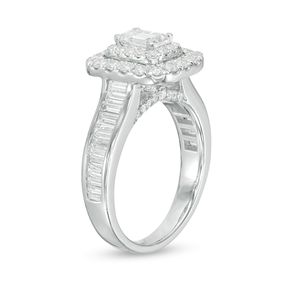 1-3/4 CT. T.w. Certified Emerald-Cut Diamond Double Frame Engagement Ring in 14K White Gold (I/Si2)
