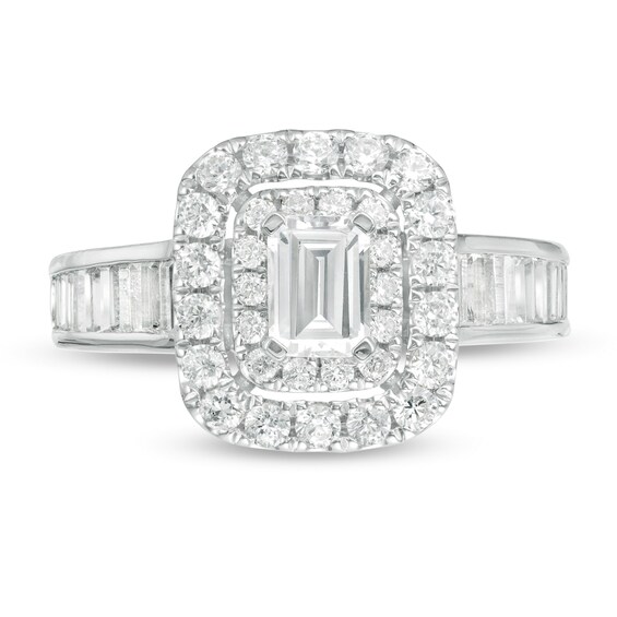 1-3/4 CT. T.w. Certified Emerald-Cut Diamond Double Frame Engagement Ring in 14K White Gold (I/Si2)