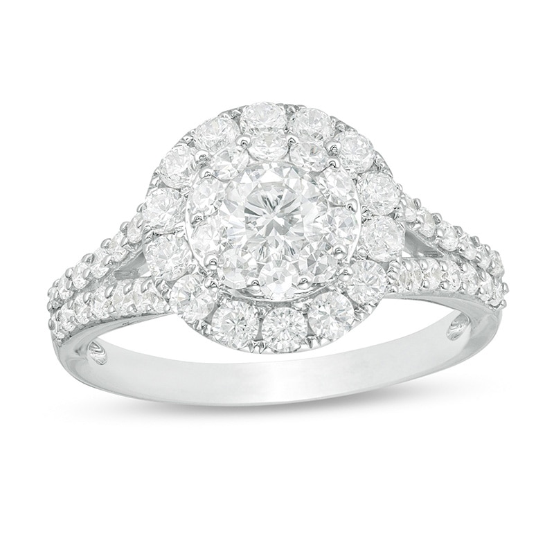 Main Image 1 of 1-1/2 CT. T.W. Diamond Double Frame Engagement Ring in 14K White Gold