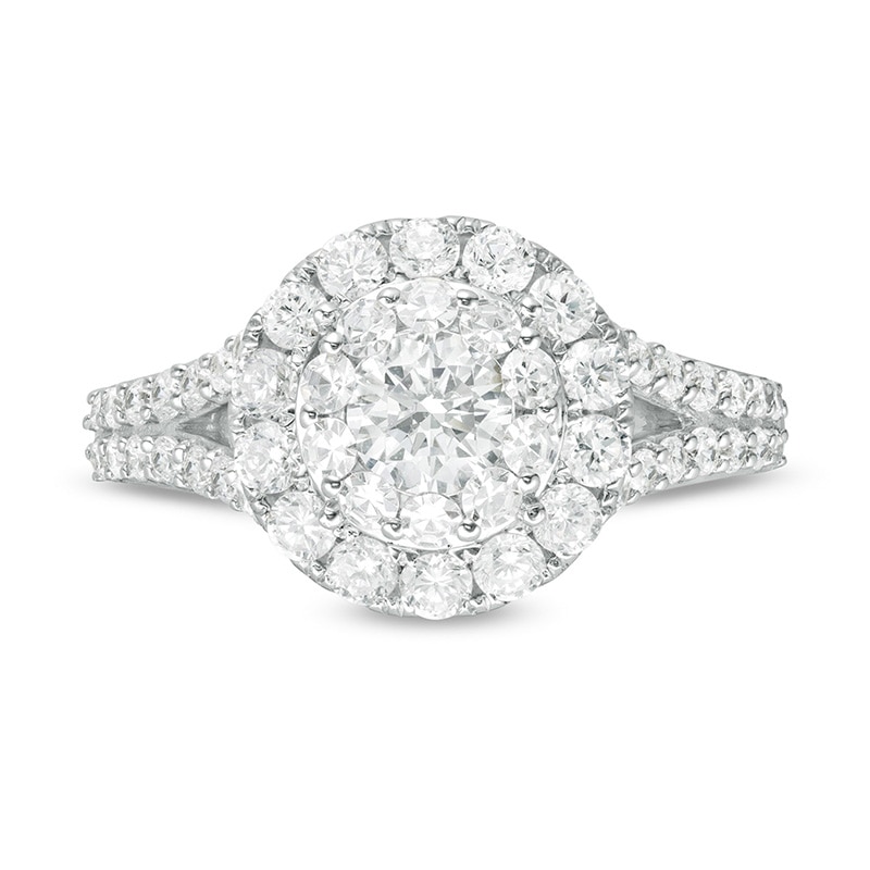 Main Image 4 of 1-1/2 CT. T.W. Diamond Double Frame Engagement Ring in 14K White Gold