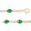 Thumbnail Image 2 of Oval Lab-Created Emerald and White Sapphire Station Bar Bracelet in Sterling Silver with 14K Gold Plate - 7.25"