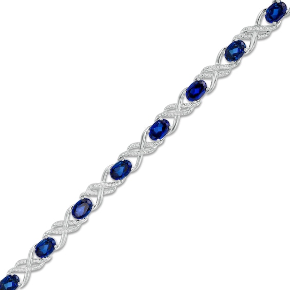 Oval Lab-Created Blue Sapphire and 1/4 CT. T.w. Diamond Double Infinity Bracelet in Sterling Silver - 7.25"