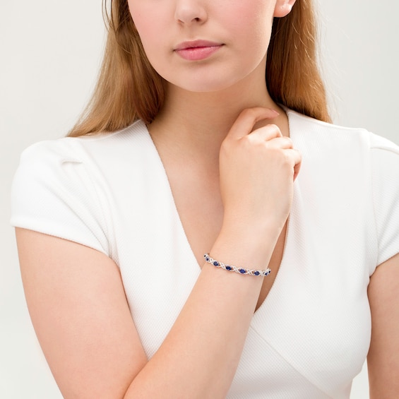 Oval Lab-Created Blue Sapphire and 1/4 CT. T.w. Diamond Double Infinity Bracelet in Sterling Silver - 7.25"