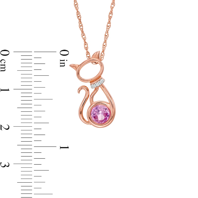 5.0mm Lab-Created Pink and White Sapphire Collar Cat Outline Pendant in Sterling Silver with 14K Rose Gold Plate