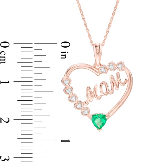 4.0mm Lab-Created Emerald and White Sapphire Mom Heart Frame Pendant in Sterling Silver with 14K Rose Gold Plate