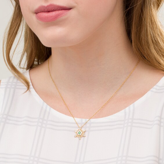 3.0mm Lab-Created Emerald and White Sapphire Snowflake Pendant in Sterling Silver w