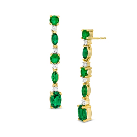 Multi-Shape Lab-Created Emerald and White Sapphire Linear Drop Earrings in Sterling Silver with 14K Gold Plate Multi-Shape Lab-Created Emerald and White Sapphire Linear Drop Earrings in Sterling Silver with 14K Gold Plate