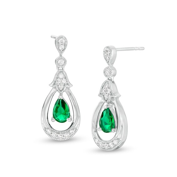 Pear-Shaped Lab-Created Emerald and White Sapphire Open Frame Vintage-Style Drop Earrings in Sterling Silver Pear-Shaped Lab-Created Emerald and White Sapphire Open Frame Vintage-Style Drop Earrings in Sterling Silver