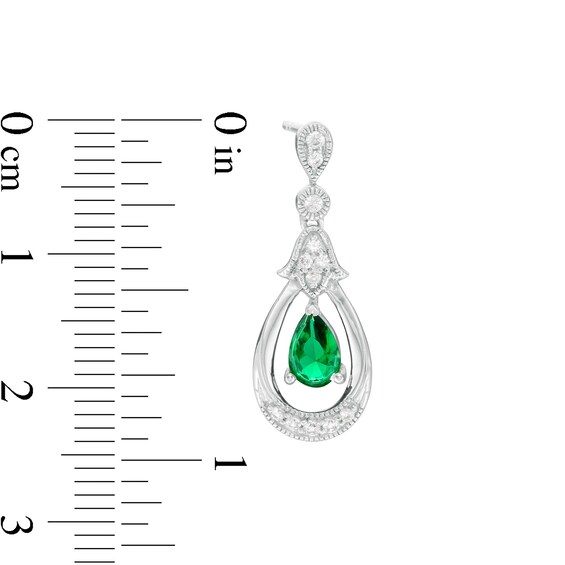 Pear-Shaped Lab-Created Emerald and White Sapphire Open Frame Vintage-Style Drop Earrings in Sterling Silver Pear-Shaped Lab-Created Emerald and White Sapphire Open Frame Vintage-Style Drop Earrings in Sterling Silver