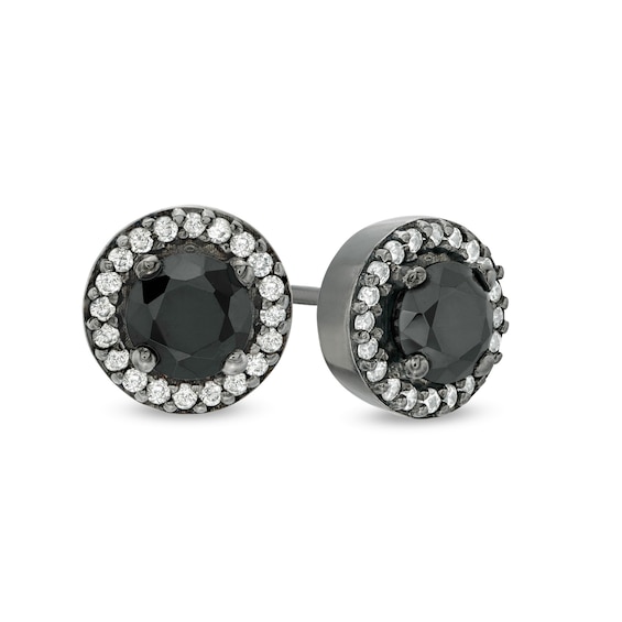 3/4 CT. T.W. Enhanced Black and White Diamond Frame Stud Earrings in 10K White Gold with Black Rhodium 3/4 CT. T.W. Enhanced Black and White Diamond Frame Stud Earrings in 10K White Gold with Black Rhodium