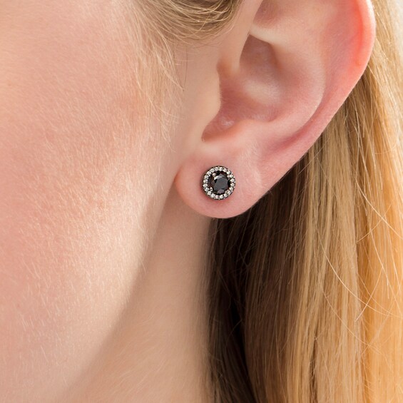 3/4 CT. T.w. Enhanced Black and White Diamond Frame Stud Earrings in 10K White Gold with Black Rhodium