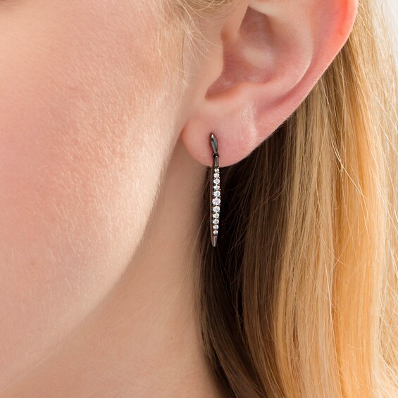 1/3 CT. T.w. Diamond Elongated Marquise Bar Drop Earrings in Sterling Silver with Black Rhodium