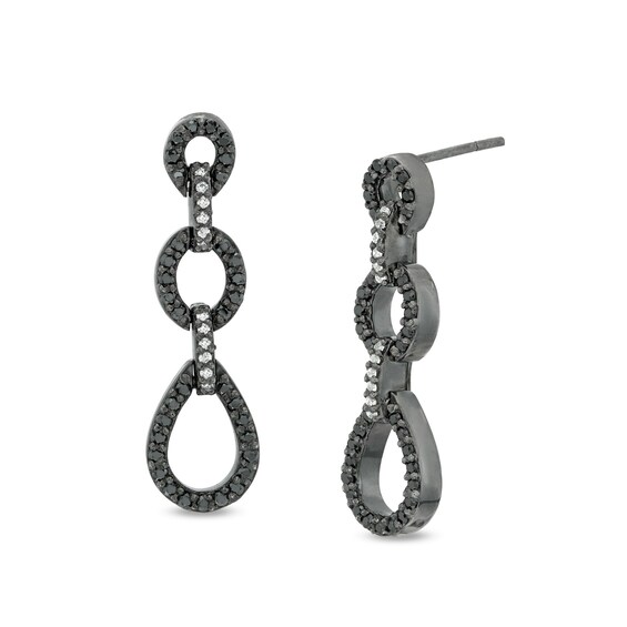 3/8 CT. T.W. Enhanced Black and White Diamond Triple Drop Earrings in Sterling Silver with Black Rhodium 3/8 CT. T.W. Enhanced Black and White Diamond Triple Drop Earrings in Sterling Silver with Black Rhodium