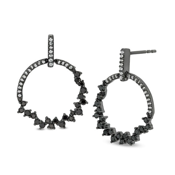 5/8 CT. T.W. Enhanced Black and White Diamond Scatter Circle Drop Earrings in 10K White Gold with Black Rhodium 5/8 CT. T.W. Enhanced Black and White Diamond Scatter Circle Drop Earrings in 10K White Gold with Black Rhodium