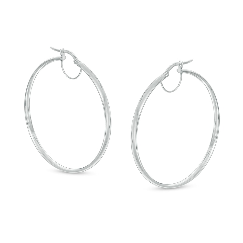 Made in Italy 40.0mm Tube Hoop Earrings in 10K White Gold