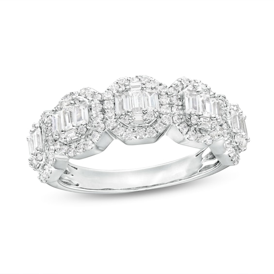 1 CT. T.w. Octagon Multi-Diamond Five Stone Ring in 14K White Gold