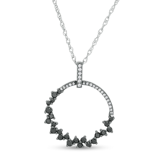 1/2 CT. T.w. Enhanced Black and White Diamond Scattered Circle Outline Pendant in 10K White Gold and Black Rhodium